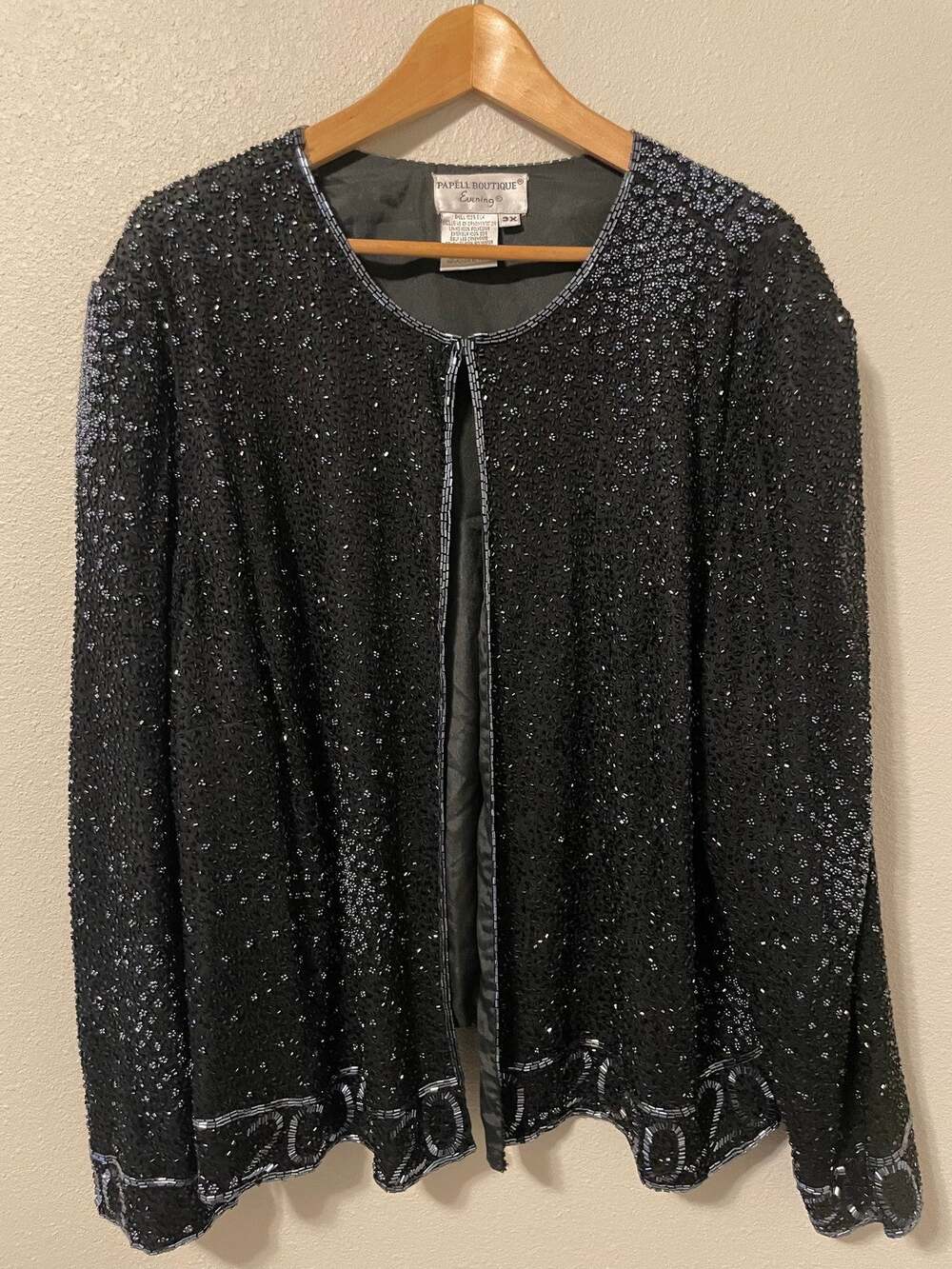Vintage Papell Boutique Evening Jacket Womens 3X Black Beaded 2000 Party Y2K